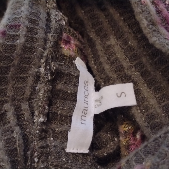 🌺 Floral lace up back cowl neck Pullover over Waffle knit Fabric Size S - Picture 3 of 13